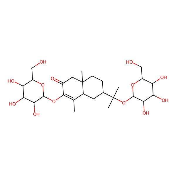 2D Structure of 4,8a-Dimethyl-3-[3,4,5-trihydroxy-6-(hydroxymethyl)oxan-2-yl]oxy-6-[2-[3,4,5-trihydroxy-6-(hydroxymethyl)oxan-2-yl]oxypropan-2-yl]-1,4a,5,6,7,8-hexahydronaphthalen-2-one
