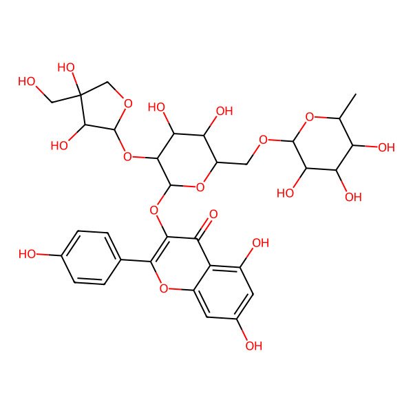 2D Structure of 3-[(2S,3R,4S,5S,6R)-3-[(2S,3R,4R)-3,4-dihydroxy-4-(hydroxymethyl)oxolan-2-yl]oxy-4,5-dihydroxy-6-[[(2R,3R,4R,5R,6S)-3,4,5-trihydroxy-6-methyloxan-2-yl]oxymethyl]oxan-2-yl]oxy-5,7-dihydroxy-2-(4-hydroxyphenyl)chromen-4-one