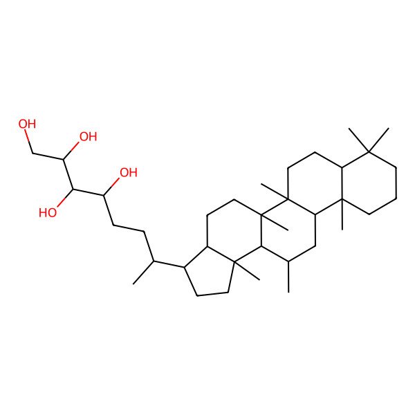 2D Structure of (2S,3R,4R,7R)-7-[(3R,3aS,5aR,5bR,7aS,11aS,11bR,13S,13aR,13bS)-5a,5b,8,8,11a,13,13b-heptamethyl-1,2,3,3a,4,5,6,7,7a,9,10,11,11b,12,13,13a-hexadecahydrocyclopenta[a]chrysen-3-yl]octane-1,2,3,4-tetrol