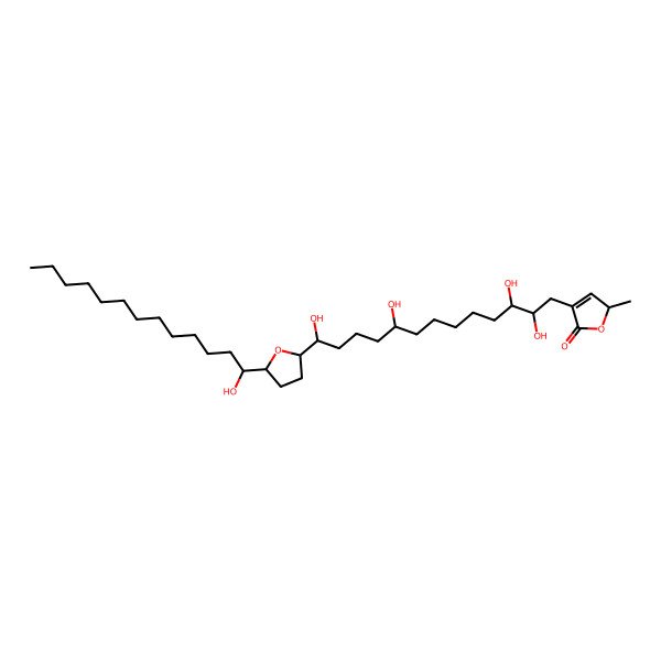 2D Structure of (2R)-2-methyl-4-[(2S,3S,9R,13S)-2,3,9,13-tetrahydroxy-13-[(2R,5R)-5-[(1R)-1-hydroxytridecyl]oxolan-2-yl]tridecyl]-2H-furan-5-one