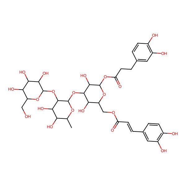 2D Structure of [4-[4,5-Dihydroxy-6-methyl-3-[3,4,5-trihydroxy-6-(hydroxymethyl)oxan-2-yl]oxyoxan-2-yl]oxy-6-[3-(3,4-dihydroxyphenyl)prop-2-enoyloxymethyl]-3,5-dihydroxyoxan-2-yl] 3-(3,4-dihydroxyphenyl)propanoate