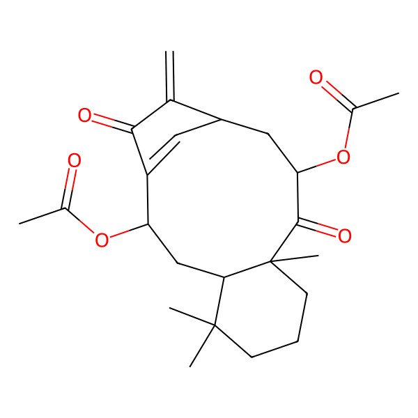 2D Structure of (2-Acetyloxy-5,5,9-trimethyl-14-methylidene-10,15-dioxo-11-tricyclo[11.2.1.04,9]hexadec-1(16)-enyl) acetate