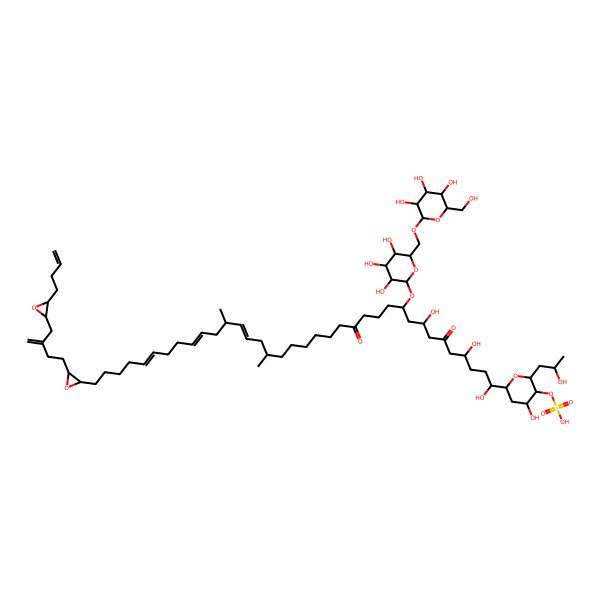 2D Structure of [(2R,3S,4S,6S)-6-[(23E,27E,31E)-36-[3-[3-[(3-but-3-enyloxiran-2-yl)methyl]but-3-enyl]oxiran-2-yl]-1,4,8-trihydroxy-21,25-dimethyl-6,14-dioxo-10-[(2R,3R,4S,5S,6R)-3,4,5-trihydroxy-6-[[(2R,3R,4S,5S,6R)-3,4,5-trihydroxy-6-(hydroxymethyl)oxan-2-yl]oxymethyl]oxan-2-yl]oxyhexatriaconta-23,27,31-trienyl]-4-hydroxy-2-(2-hydroxypropyl)oxan-3-yl] hydrogen sulfate