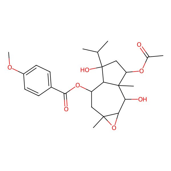 2D Structure of [(1aS,2R,2aS,3R,5R,5aS,6S,7aR)-3-acetyloxy-2,5-dihydroxy-2a,7a-dimethyl-5-propan-2-yl-2,3,4,5a,6,7-hexahydro-1aH-azuleno[6,7-b]oxiren-6-yl] 4-methoxybenzoate
