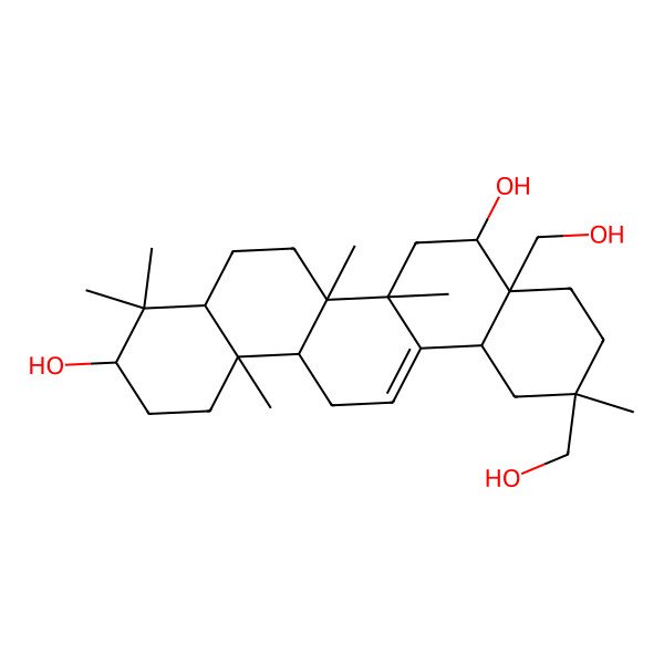 2D Structure of (3S,4aR,6aR,6bS,8R,8aS,11S,12aS,14aR,14bR)-8a,11-bis(hydroxymethyl)-4,4,6a,6b,11,14b-hexamethyl-1,2,3,4a,5,6,7,8,9,10,12,12a,14,14a-tetradecahydropicene-3,8-diol