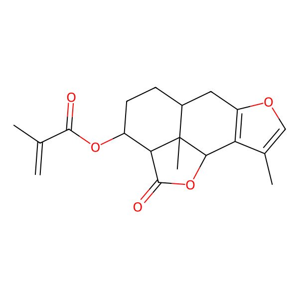 2D Structure of [(1R,8R,11S,12S,15S)-3,15-dimethyl-13-oxo-5,14-dioxatetracyclo[6.6.1.02,6.012,15]pentadeca-2(6),3-dien-11-yl] 2-methylprop-2-enoate
