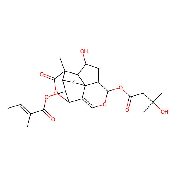 2D Structure of [(1R,5R,6R,8S,9S,10S,13S,14R,15S)-8-hydroxy-10-methyl-14-[(Z)-2-methylbut-2-enoyl]oxy-11-oxo-4,12-dioxapentacyclo[7.7.0.01,6.02,13.010,15]hexadec-2-en-5-yl] 3-hydroxy-3-methylbutanoate