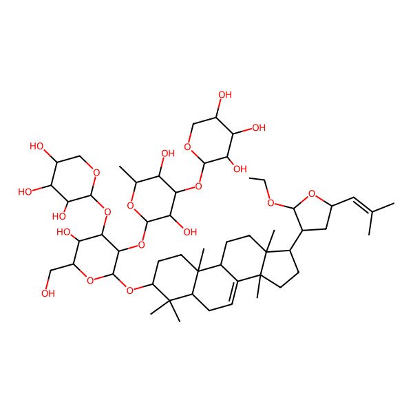 2D Structure of 2-[2-[2-[[17-[2-ethoxy-5-(2-methylprop-1-enyl)oxolan-3-yl]-4,4,10,13,14-pentamethyl-2,3,5,6,9,11,12,15,16,17-decahydro-1H-cyclopenta[a]phenanthren-3-yl]oxy]-5-hydroxy-6-(hydroxymethyl)-4-(3,4,5-trihydroxyoxan-2-yl)oxyoxan-3-yl]oxy-3,5-dihydroxy-6-methyloxan-4-yl]oxyoxane-3,4,5-triol