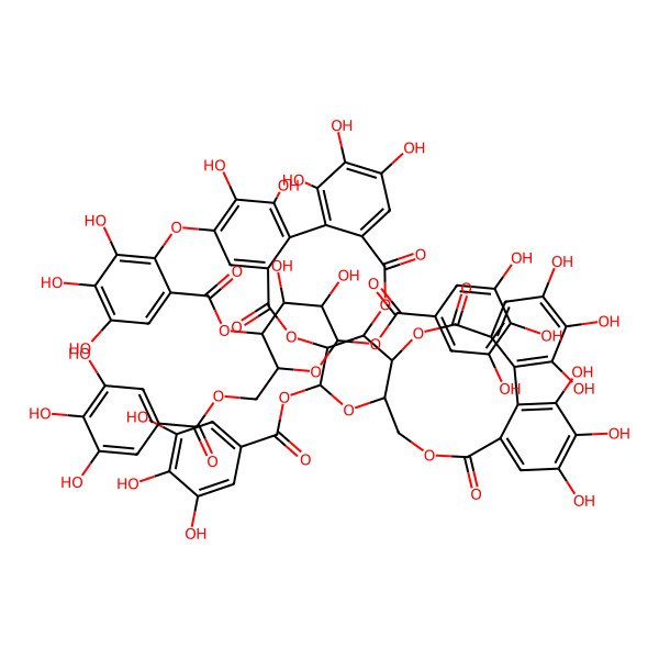 2D Structure of [4,5-Dihydroxy-6-(3,4,5-trihydroxybenzoyl)oxy-2-[(3,4,5-trihydroxybenzoyl)oxymethyl]oxan-3-yl] 3,4,5-trihydroxy-2-[[7,8,9,12,13,28,29,30,33,34,35-undecahydroxy-4,17,25,38-tetraoxo-20-(3,4,5-trihydroxybenzoyl)oxy-3,18,21,24,39-pentaoxaheptacyclo[20.17.0.02,19.05,10.011,16.026,31.032,37]nonatriaconta-5,7,9,11,13,15,26,28,30,32,34,36-dodecaen-14-yl]oxy]benzoate