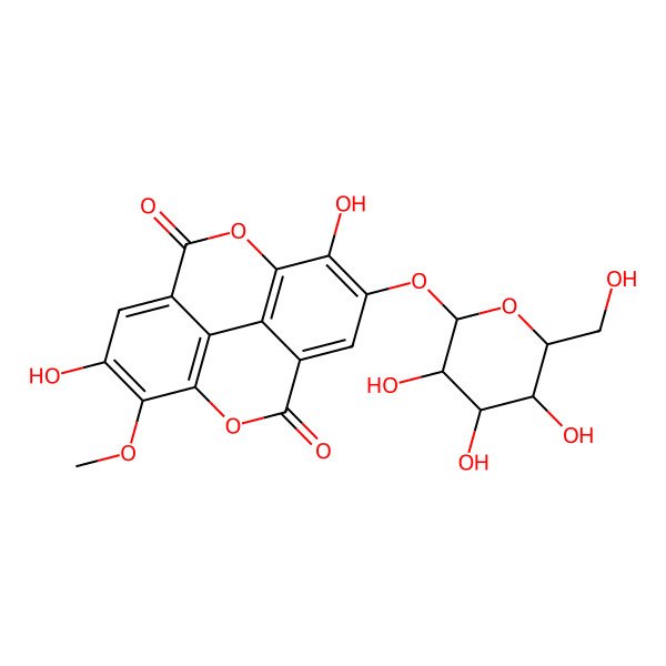 2D Structure of 6,14-Dihydroxy-7-methoxy-13-[3,4,5-trihydroxy-6-(hydroxymethyl)oxan-2-yl]oxy-2,9-dioxatetracyclo[6.6.2.04,16.011,15]hexadeca-1(15),4,6,8(16),11,13-hexaene-3,10-dione