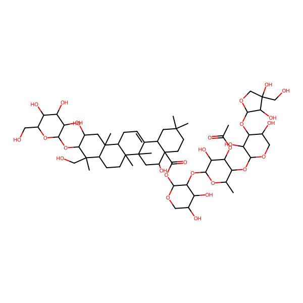 2D Structure of [3-[4-Acetyloxy-5-[4-[3,4-dihydroxy-4-(hydroxymethyl)oxolan-2-yl]oxy-3,5-dihydroxyoxan-2-yl]oxy-3-hydroxy-6-methyloxan-2-yl]oxy-4,5-dihydroxyoxan-2-yl] 5,11-dihydroxy-9-(hydroxymethyl)-2,2,6a,6b,9,12a-hexamethyl-10-[3,4,5-trihydroxy-6-(hydroxymethyl)oxan-2-yl]oxy-1,3,4,5,6,6a,7,8,8a,10,11,12,13,14b-tetradecahydropicene-4a-carboxylate