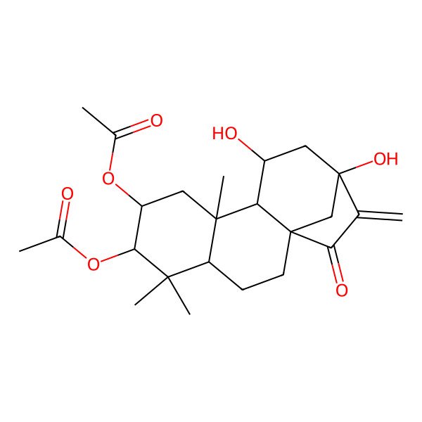2D Structure of (6-Acetyloxy-11,13-dihydroxy-5,5,9-trimethyl-14-methylidene-15-oxo-7-tetracyclo[11.2.1.01,10.04,9]hexadecanyl) acetate