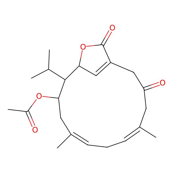 2D Structure of [(8E,11R,12R,13R)-5,9-dimethyl-3,15-dioxo-12-propan-2-yl-14-oxabicyclo[11.2.1]hexadeca-1(16),5,8-trien-11-yl] acetate
