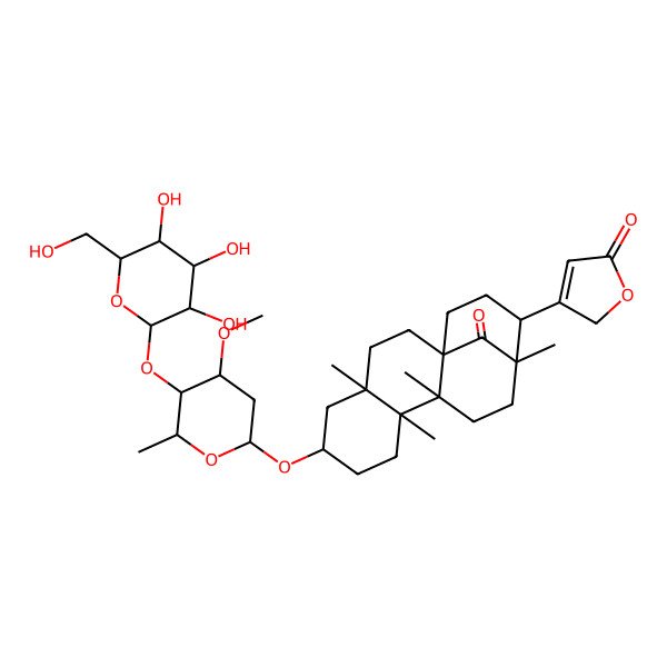2D Structure of 3-[6-[4-methoxy-6-methyl-5-[3,4,5-trihydroxy-6-(hydroxymethyl)oxan-2-yl]oxyoxan-2-yl]oxy-4,9,10,13-tetramethyl-17-oxo-14-tetracyclo[11.3.1.01,10.04,9]heptadecanyl]-2H-furan-5-one