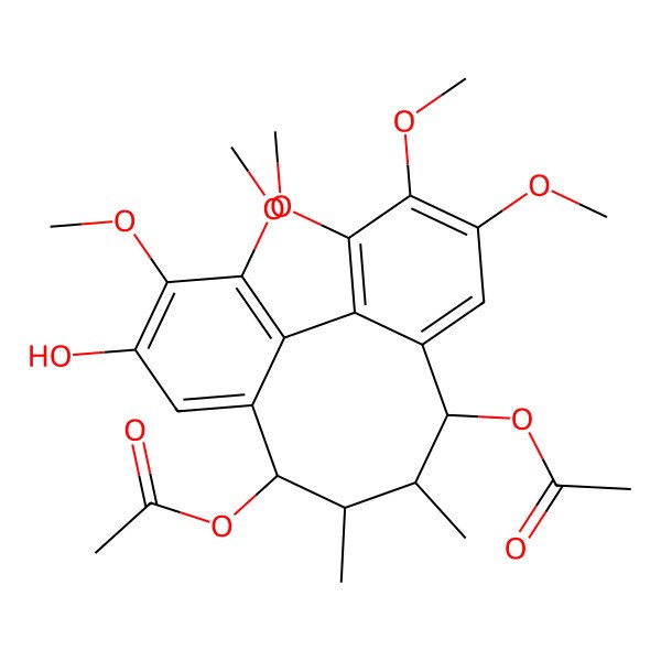 2D Structure of [(8R,9R,10S,11R)-11-acetyloxy-5-hydroxy-3,4,14,15,16-pentamethoxy-9,10-dimethyl-8-tricyclo[10.4.0.02,7]hexadeca-1(16),2,4,6,12,14-hexaenyl] acetate