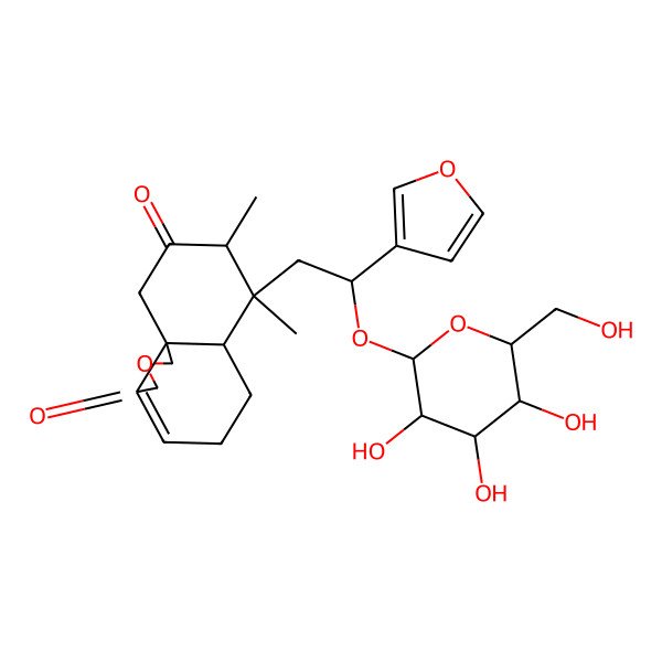 2D Structure of (6aR,7R,8S,10aS)-7-[(2S)-2-(furan-3-yl)-2-[(2R,3R,4S,5S,6R)-3,4,5-trihydroxy-6-(hydroxymethyl)oxan-2-yl]oxyethyl]-7,8-dimethyl-1,5,6,6a,8,10-hexahydrobenzo[d][2]benzofuran-3,9-dione