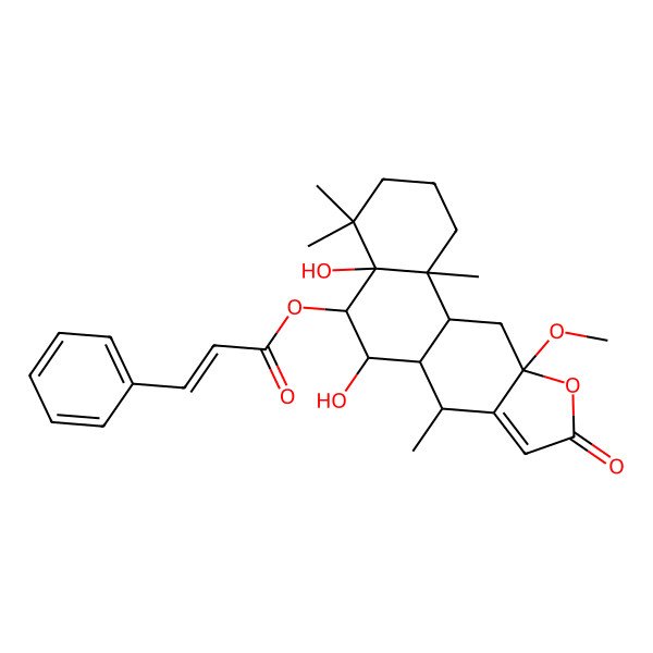 2D Structure of (4a,6-dihydroxy-10a-methoxy-4,4,7,11b-tetramethyl-9-oxo-2,3,5,6,6a,7,11,11a-octahydro-1H-naphtho[2,1-f][1]benzofuran-5-yl) 3-phenylprop-2-enoate