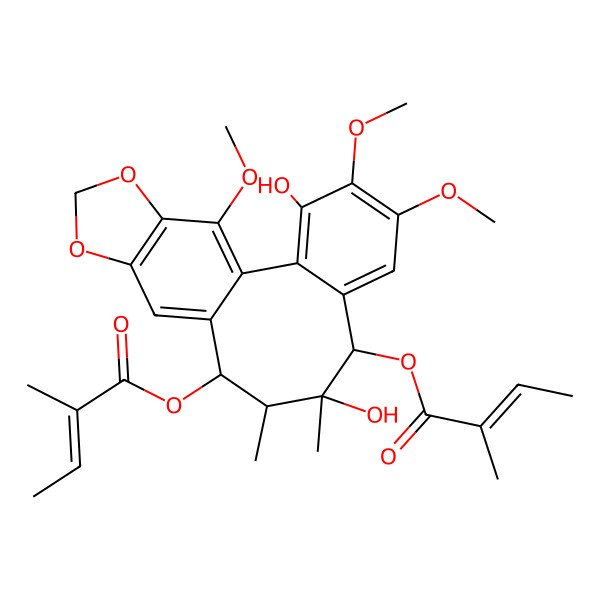 2D Structure of [(8S,9S,10S,11R)-3,9-dihydroxy-4,5,19-trimethoxy-9,10-dimethyl-8-[(Z)-2-methylbut-2-enoyl]oxy-15,17-dioxatetracyclo[10.7.0.02,7.014,18]nonadeca-1(19),2,4,6,12,14(18)-hexaen-11-yl] (Z)-2-methylbut-2-enoate