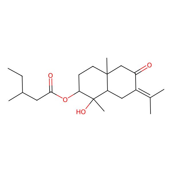 2D Structure of [(1S,2R,4aR,8aR)-1-hydroxy-1,4a-dimethyl-6-oxo-7-propan-2-ylidene-2,3,4,5,8,8a-hexahydronaphthalen-2-yl] (3S)-3-methylpentanoate