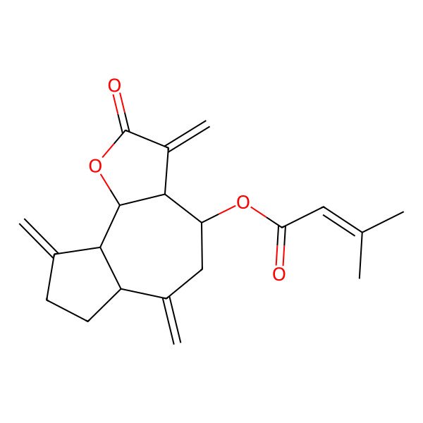 2D Structure of [(3aR,4S,6aR,9aR,9bR)-3,6,9-trimethylidene-2-oxo-3a,4,5,6a,7,8,9a,9b-octahydroazuleno[4,5-b]furan-4-yl] 3-methylbut-2-enoate