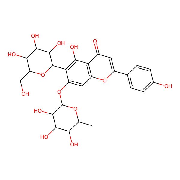2D Structure of 5-Hydroxy-2-(4-hydroxyphenyl)-6-[3,4,5-trihydroxy-6-(hydroxymethyl)oxan-2-yl]-7-(3,4,5-trihydroxy-6-methyloxan-2-yl)oxychromen-4-one