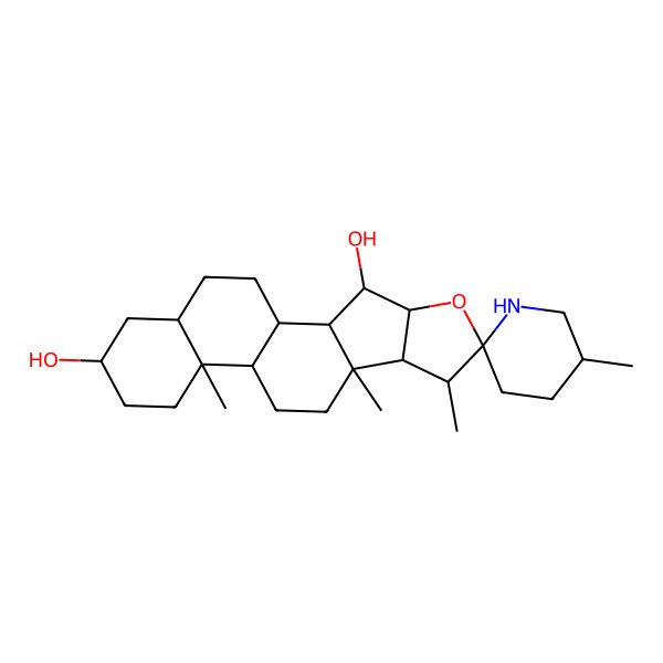 2D Structure of (1R,2S,3R,4S,5'R,6R,7S,8R,9S,12S,13S,16S,18S)-5',7,9,13-tetramethylspiro[5-oxapentacyclo[10.8.0.02,9.04,8.013,18]icosane-6,2'-piperidine]-3,16-diol