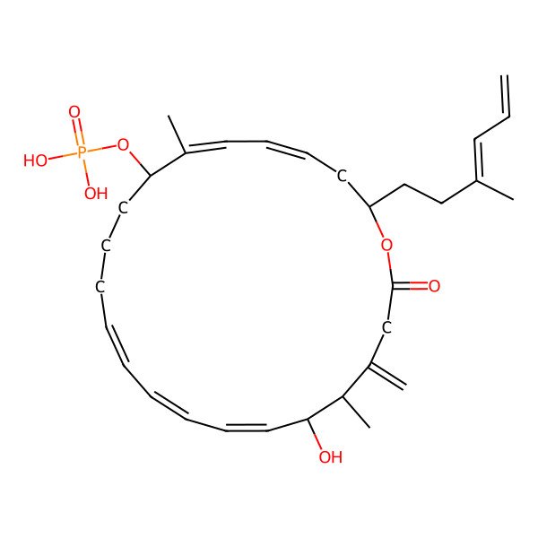 2D Structure of [18-Hydroxy-7,19-dimethyl-2-(3-methylhexa-3,5-dienyl)-20-methylidene-22-oxo-1-oxacyclodocosa-4,6,12,14,16-pentaen-8-yl] dihydrogen phosphate
