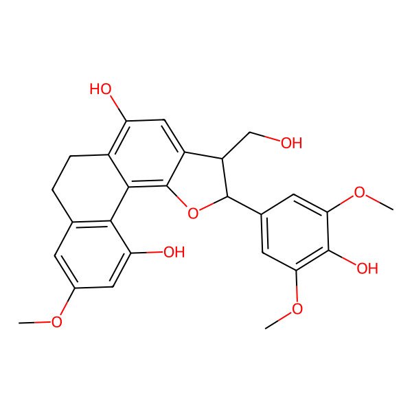 2D Structure of (2S,3R)-2-(4-hydroxy-3,5-dimethoxyphenyl)-3-(hydroxymethyl)-9-methoxy-2,3,6,7-tetrahydronaphtho[2,1-g][1]benzofuran-5,11-diol