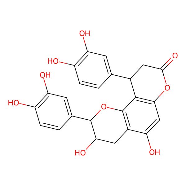 2D Structure of 2,10-bis(3,4-dihydroxyphenyl)-3,5-dihydroxy-3,4,9,10-tetrahydro-2H-pyrano[2,3-h]chromen-8-one