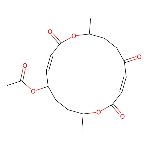 2D Structure of (2,10-Dimethyl-8,13,16-trioxo-1,9-dioxacyclohexadeca-6,14-dien-5-yl) acetate