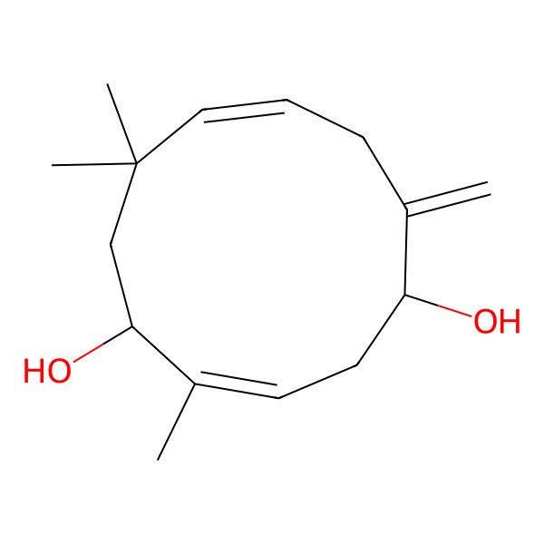2D Structure of 2,10,10-Trimethyl-6-methylidenecycloundeca-2,8-diene-1,5-diol