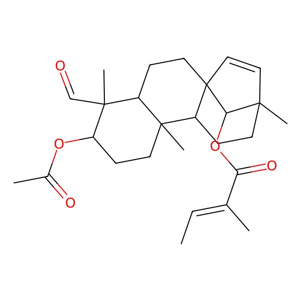 2D Structure of [(1R,4S,5S,6R,9S,10S,13R,16S)-6-acetyloxy-5-formyl-5,9,13-trimethyl-16-tetracyclo[11.2.1.01,10.04,9]hexadec-14-enyl] (E)-2-methylbut-2-enoate