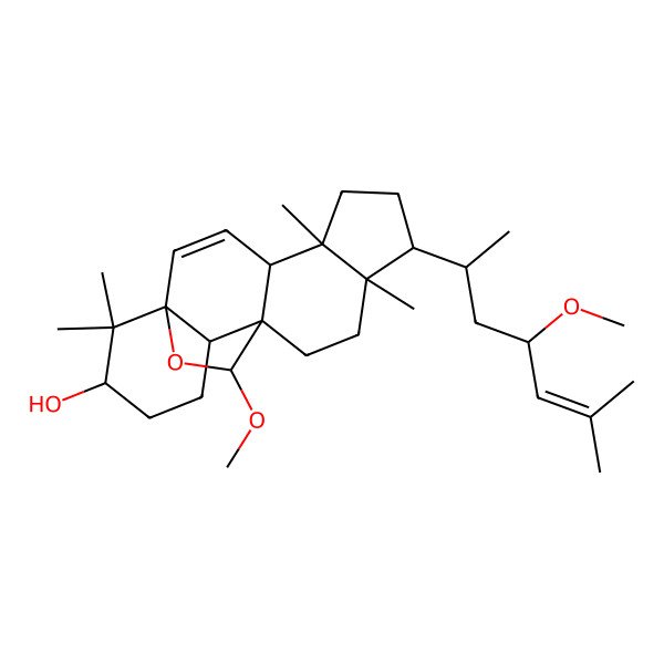 2D Structure of (1R,4S,5S,8R,9R,12S,13S,16S,19S)-19-methoxy-8-[(2R,4R)-4-methoxy-6-methylhept-5-en-2-yl]-5,9,17,17-tetramethyl-18-oxapentacyclo[10.5.2.01,13.04,12.05,9]nonadec-2-en-16-ol