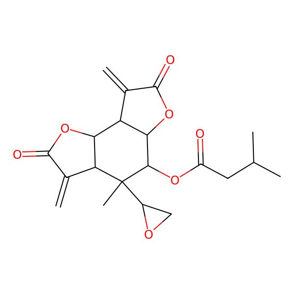 2D Structure of [(3aS,4S,5R,5aS,8aS,8bS)-4-methyl-3,8-dimethylidene-4-[(2R)-oxiran-2-yl]-2,7-dioxo-5,5a,8a,8b-tetrahydro-3aH-furo[2,3-g][1]benzofuran-5-yl] 3-methylbutanoate