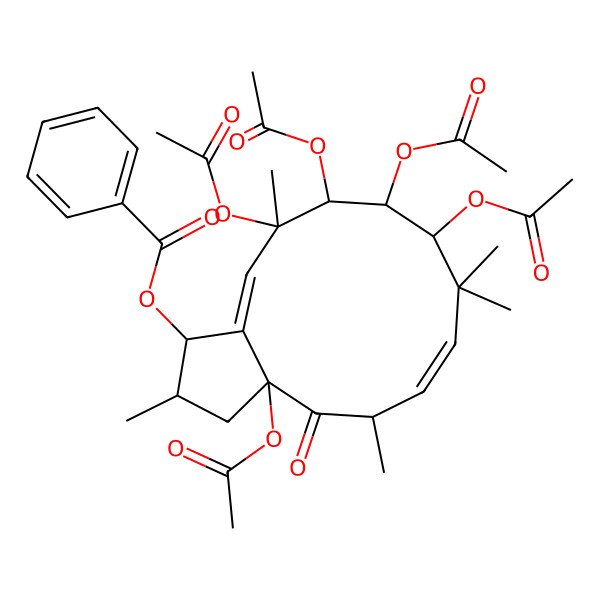 2D Structure of [(1S,2S,3aR,5R,6E,9S,10R,11R,12S,13E)-3a,9,10,11,12-pentaacetyloxy-2,5,8,8,12-pentamethyl-4-oxo-2,3,5,9,10,11-hexahydro-1H-cyclopenta[12]annulen-1-yl] benzoate