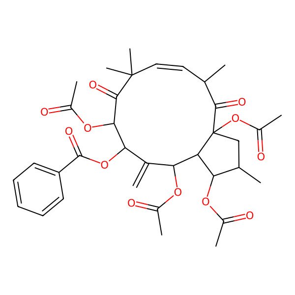 2D Structure of (1,3a,10,13-Tetraacetyloxy-2,5,8,8-tetramethyl-12-methylidene-4,9-dioxo-1,2,3,5,10,11,13,13a-octahydrocyclopenta[12]annulen-11-yl) benzoate
