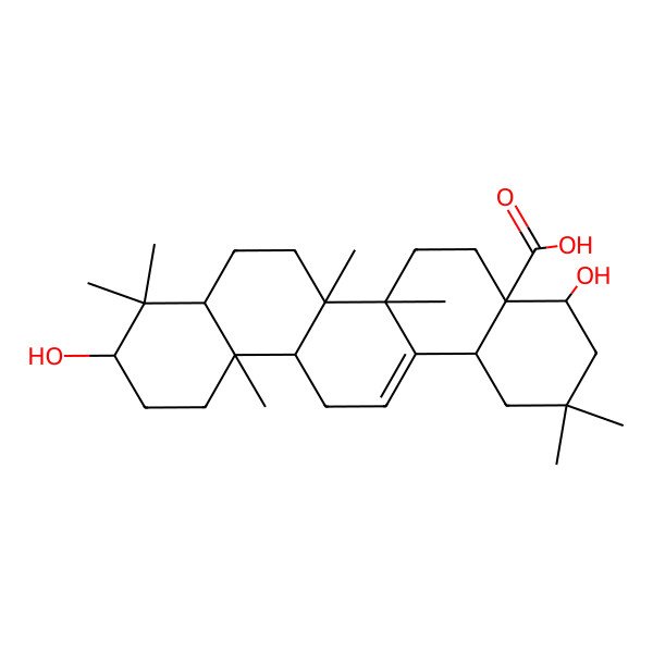 2D Structure of (4R,4aR,6aS,6aR,6bS,8aS,10R,12aS,14bR)-4,10-dihydroxy-2,2,6a,6b,9,9,12a-heptamethyl-1,3,4,5,6,6a,7,8,8a,10,11,12,13,14b-tetradecahydropicene-4a-carboxylic acid