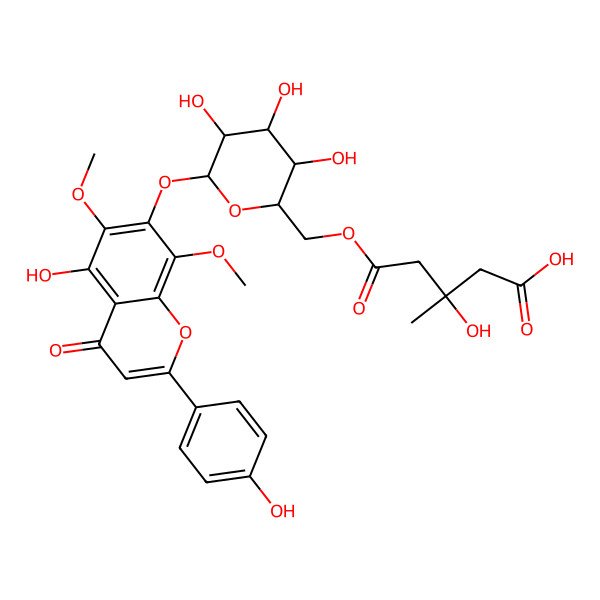 2D Structure of 3-Hydroxy-3-methyl-5-oxo-5-[[3,4,5-trihydroxy-6-[5-hydroxy-2-(4-hydroxyphenyl)-6,8-dimethoxy-4-oxochromen-7-yl]oxyoxan-2-yl]methoxy]pentanoic acid