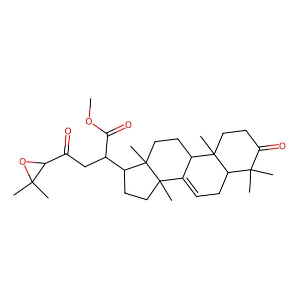 2D Structure of methyl (2R)-4-[(2R)-3,3-dimethyloxiran-2-yl]-4-oxo-2-[(5R,9R,10R,13S,14S,17S)-4,4,10,13,14-pentamethyl-3-oxo-1,2,5,6,9,11,12,15,16,17-decahydrocyclopenta[a]phenanthren-17-yl]butanoate