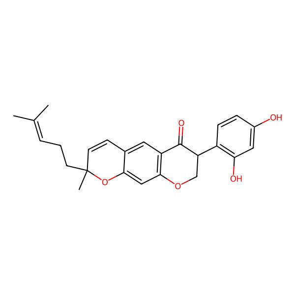 2D Structure of (2S,7R)-7-(2,4-dihydroxyphenyl)-2-methyl-2-(4-methylpent-3-enyl)-7,8-dihydropyrano[3,2-g]chromen-6-one