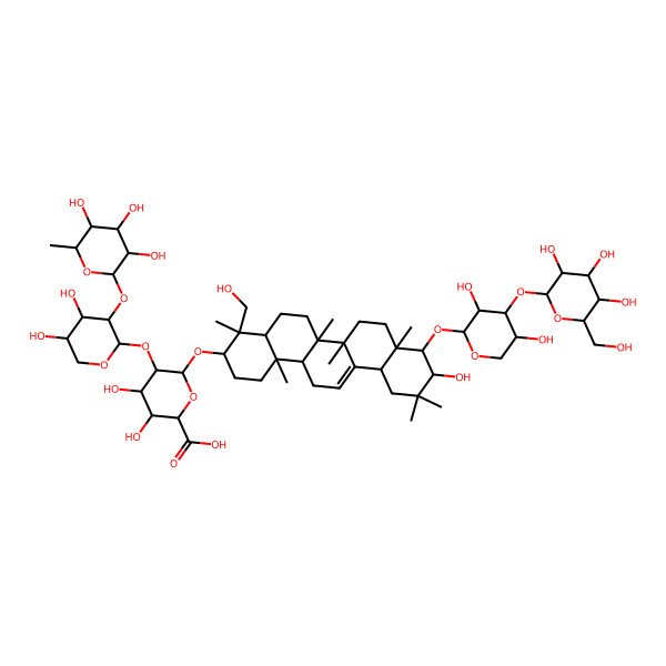 2D Structure of (2S,3S,4S,5R,6R)-6-[[(3S,4S,4aR,6aR,6bS,8aR,9S,10R,12aS,14aR,14bR)-9-[(2S,3R,4S,5S)-3,5-dihydroxy-4-[(2S,3R,4S,5S,6R)-3,4,5-trihydroxy-6-(hydroxymethyl)oxan-2-yl]oxyoxan-2-yl]oxy-10-hydroxy-4-(hydroxymethyl)-4,6a,6b,8a,11,11,14b-heptamethyl-1,2,3,4a,5,6,7,8,9,10,12,12a,14,14a-tetradecahydropicen-3-yl]oxy]-5-[(2S,3R,4S,5S)-4,5-dihydroxy-3-[(2S,3R,4R,5R,6S)-3,4,5-trihydroxy-6-methyloxan-2-yl]oxyoxan-2-yl]oxy-3,4-dihydroxyoxane-2-carboxylic acid