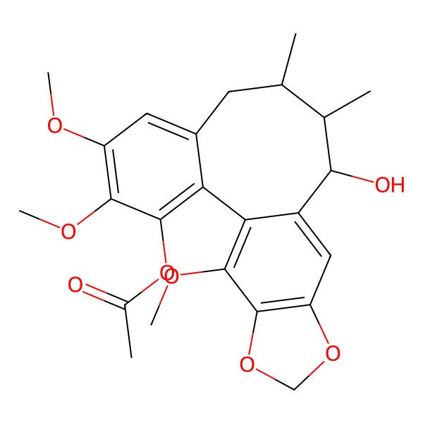 2D Structure of [(9R,10R,11S)-11-hydroxy-4,5,19-trimethoxy-9,10-dimethyl-15,17-dioxatetracyclo[10.7.0.02,7.014,18]nonadeca-1(19),2,4,6,12,14(18)-hexaen-3-yl] acetate