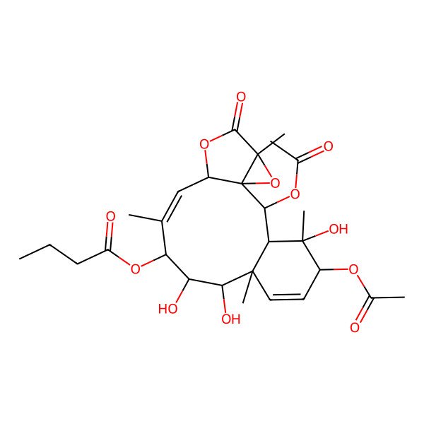 2D Structure of [(1S,2S,3S,4S,5R,8R,9R,10S,11S,12Z,14S,17R)-2,5-diacetyloxy-4,9,10-trihydroxy-4,8,12,17-tetramethyl-16-oxo-15,18-dioxatetracyclo[12.4.0.01,17.03,8]octadeca-6,12-dien-11-yl] butanoate
