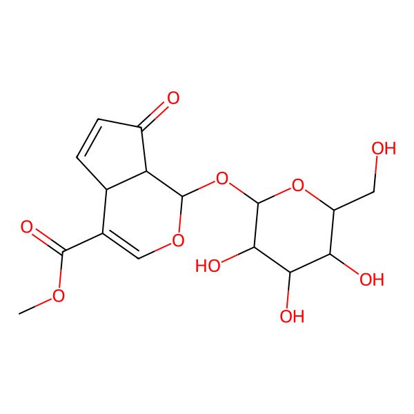 2D Structure of methyl (1S,4aR,7aR)-7-oxo-1-[(2R,3S,4S,5S,6R)-3,4,5-trihydroxy-6-(hydroxymethyl)oxan-2-yl]oxy-4a,7a-dihydro-1H-cyclopenta[c]pyran-4-carboxylate