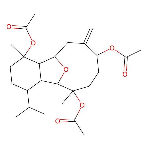 2D Structure of (6,14-Diacetyloxy-6,14-dimethyl-10-methylidene-3-propan-2-yl-15-oxatricyclo[6.6.1.02,7]pentadecan-11-yl) acetate