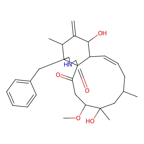 2D Structure of (1R,4R,5S,7S,9E,11R,12S,14S,15R,16S)-16-benzyl-5,12-dihydroxy-4-methoxy-5,7,14-trimethyl-13-methylidene-17-azatricyclo[9.7.0.01,15]octadec-9-ene-2,18-dione
