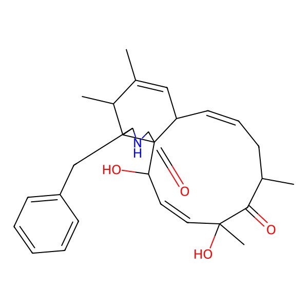 2D Structure of (2R,3E,5R,7S,9E,11S,14R,15R,16R)-16-benzyl-2,5-dihydroxy-5,7,13,14-tetramethyl-17-azatricyclo[9.7.0.01,15]octadeca-3,9,12-triene-6,18-dione
