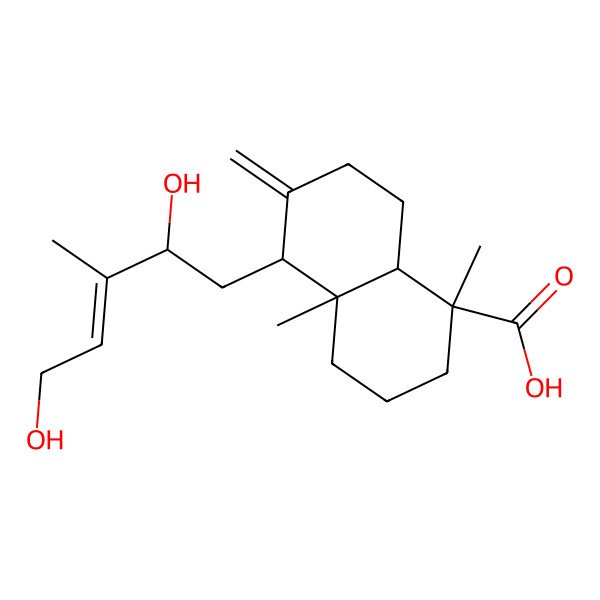 2D Structure of (1S,4aR,5S,8aR)-5-[(Z,2S)-2,5-dihydroxy-3-methylpent-3-enyl]-1,4a-dimethyl-6-methylidene-3,4,5,7,8,8a-hexahydro-2H-naphthalene-1-carboxylic acid