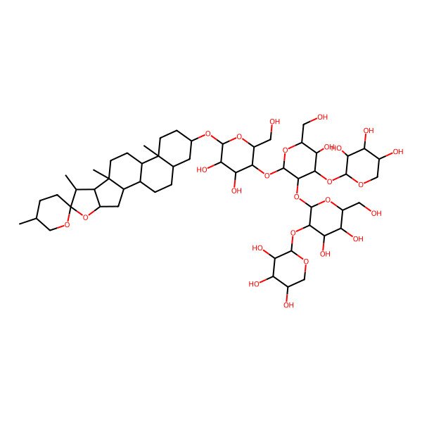 2D Structure of 2-[2-[4,5-Dihydroxy-2-(hydroxymethyl)-6-(5',7,9,13-tetramethylspiro[5-oxapentacyclo[10.8.0.02,9.04,8.013,18]icosane-6,2'-oxane]-16-yl)oxyoxan-3-yl]oxy-3-[4,5-dihydroxy-6-(hydroxymethyl)-3-(3,4,5-trihydroxyoxan-2-yl)oxyoxan-2-yl]oxy-5-hydroxy-6-(hydroxymethyl)oxan-4-yl]oxyoxane-3,4,5-triol