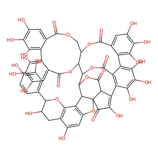 2D Structure of (1R,2R,20R,37R,44S,45R,49S,50S,56S)-45-(3,4-dihydroxyphenyl)-7,8,9,12,13,14,25,26,27,30,31,32,35,41,44-pentadecahydroxy-3,18,21,38,46,51,54-heptaoxadodecacyclo[27.21.3.334,50.02,20.05,10.011,16.023,28.033,53.037,49.039,48.042,47.037,56]hexapentaconta-5,7,9,11,13,15,23,25,27,29(53),30,32,34,39(48),40,42(47)-hexadecaene-4,17,22,36,52,55-hexone